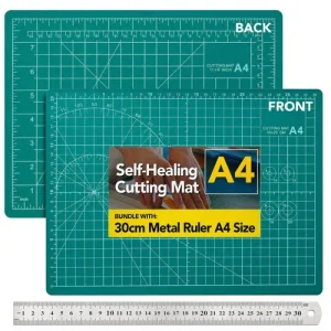 SOL A4 Self Healing Cutting Mat with 30cm Ruler - Non Slip 21cm x 30cm, Green